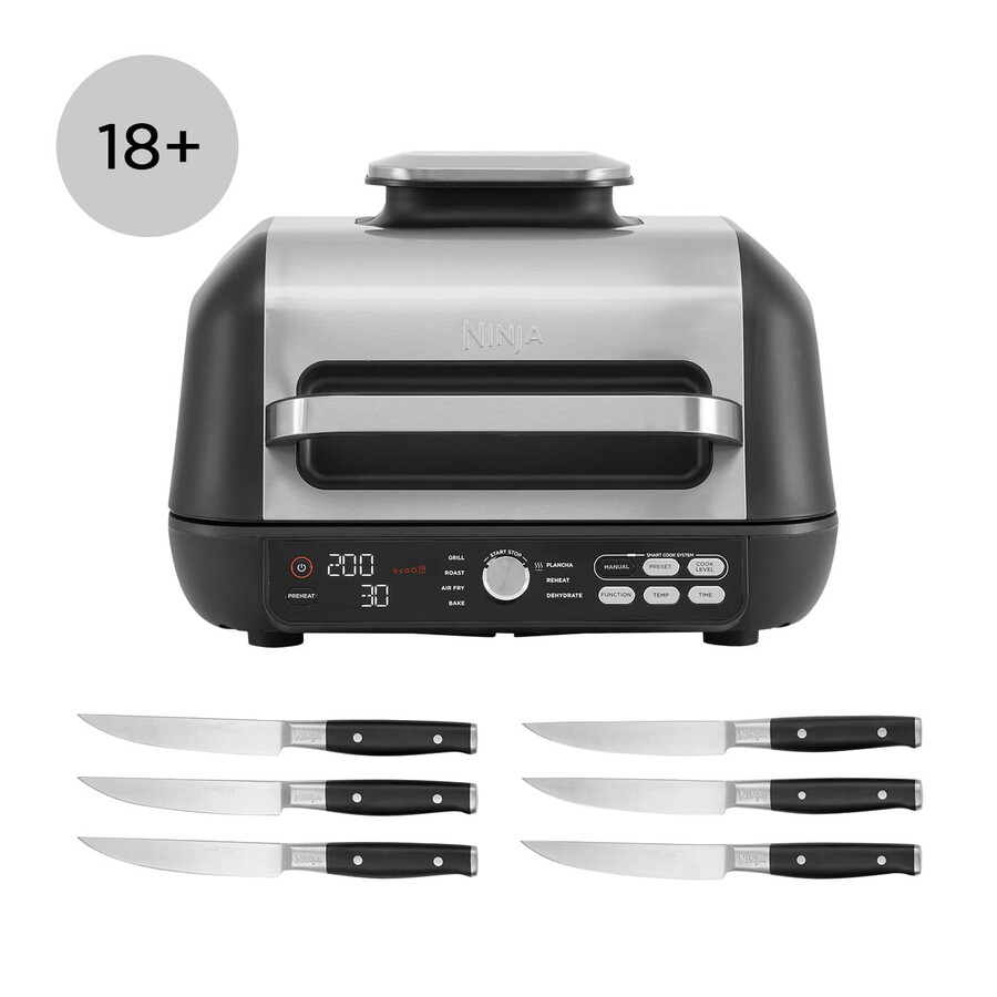 paquete de parrilla ninja foodi max pro health y cuchillos para carne - ag651steak
