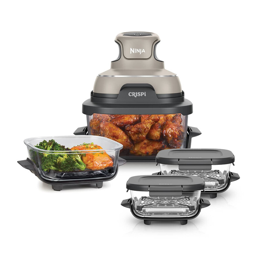 freidora de aire portátil de vidrio ninja crispi 4 en 1 para preparar comidas - piedra