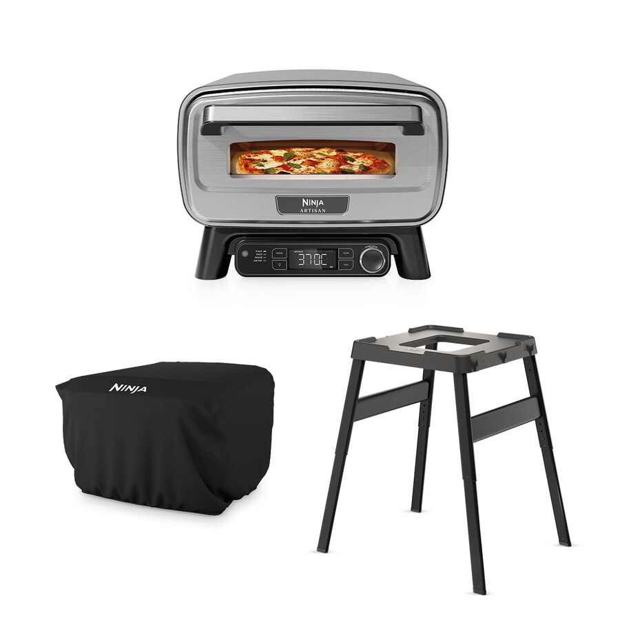 horno de pizza eléctrico para exteriores ninja artisan y freidora de aire paquete con soporte y funda