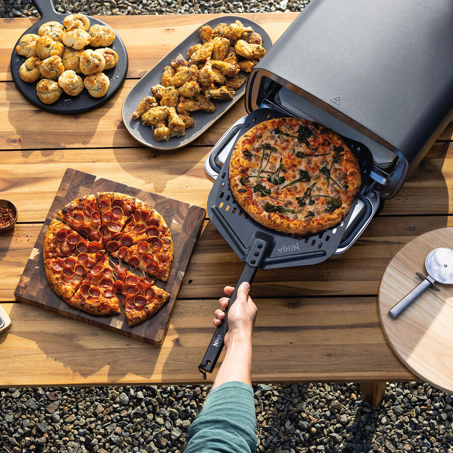 horno de pizza eléctrico para exteriores ninja artisan y freidora de aire paquete con soporte y funda