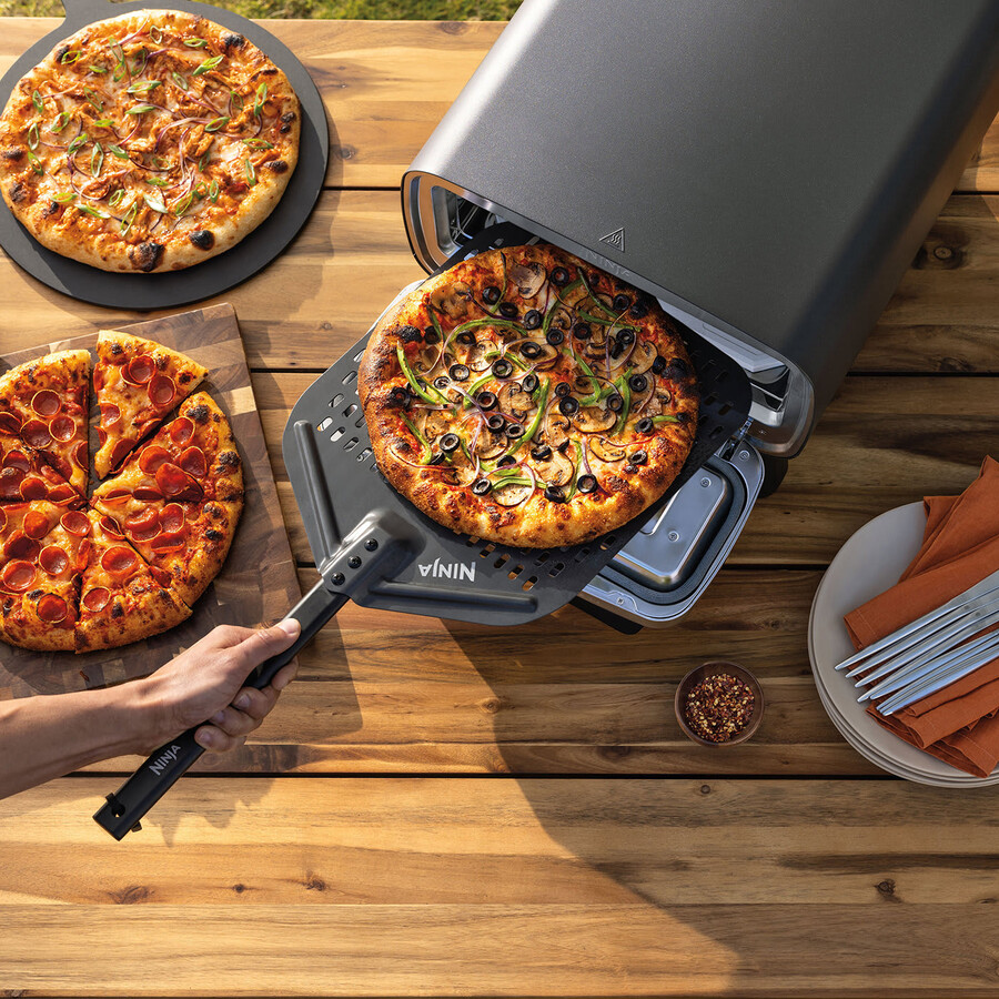 horno de pizza eléctrico para exteriores ninja artisan y freidora de aire paquete con soporte y funda