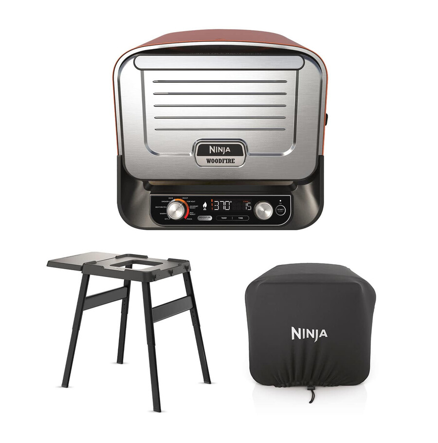 horno de leña para exteriores ninja woodfire máquina para hacer pizza artesanal y ahumador de barbacoa con soporte y tapa