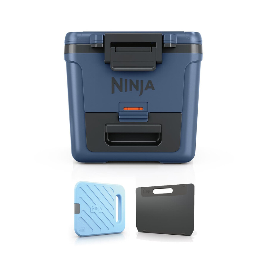nevera portátil con ruedas ninja frostvault de 30 cuartos28 litros con zona seca azul lakeshore fb230ukbl