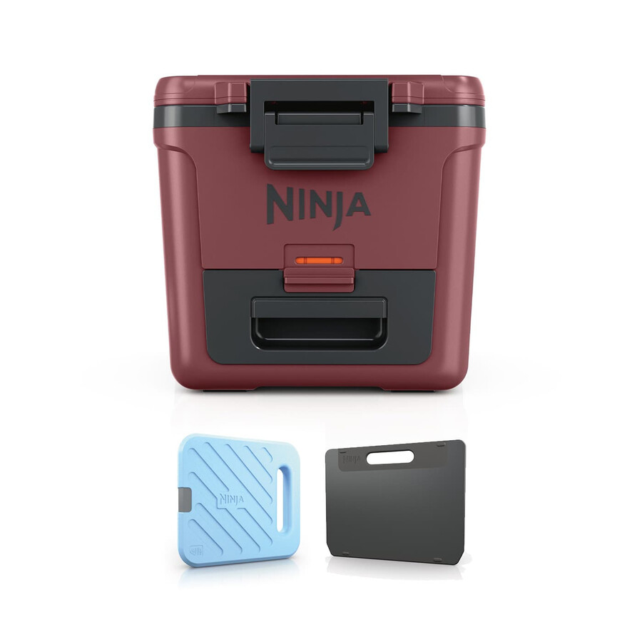 nevera portátil con ruedas ninja frostvault de 30 cuartos28 litros con zona seca color rojo cañón fb230ukmr