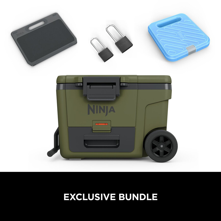 nevera portátil ninja frostvault de 45 cuartos42 litros con ruedas y zona seca color oliva fb245euukdbgn
