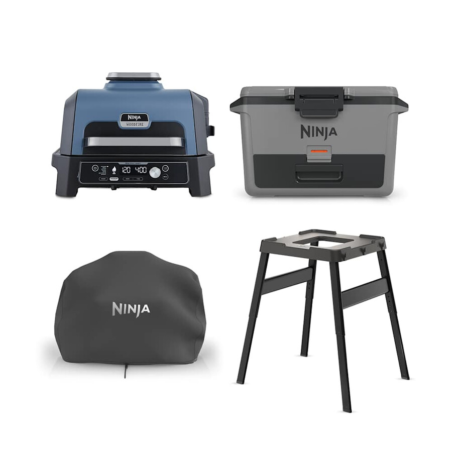 paquete de barbacoa eléctrica ninja woodfire xl y nevera portátil frostvault de 47 l