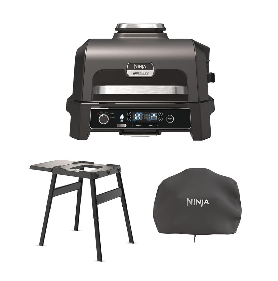 parrilla y ahumador eléctrico ninja woodfire pro xl con soporte y cubierta