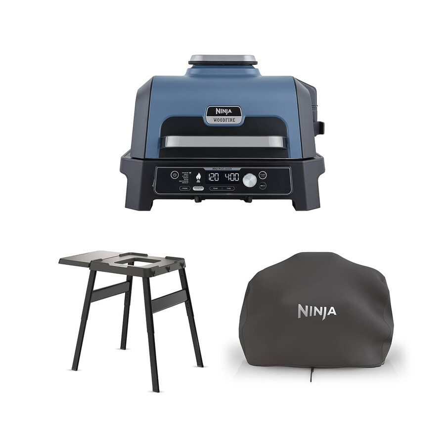 parrilla y ahumador eléctrico ninja woodfire pro connect xl con soporte y cubierta
